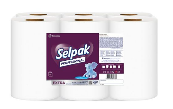 Selpak Professional Рушник паперовий целюлозний з центр. вит. 1-но шар. 250 м,1000 арк,6рул